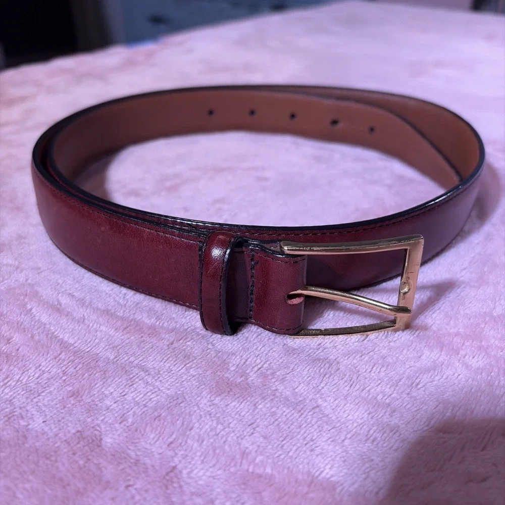 Brighton Men's Leather Belt Size 38 Genuine English Calf Solid Brass Buckle